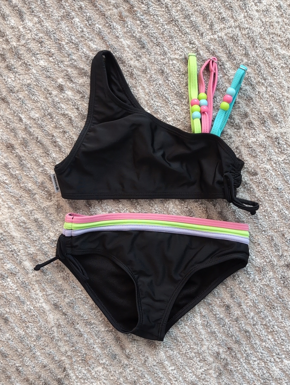 Girls Limeapple Black Two-Piece Swimsuit